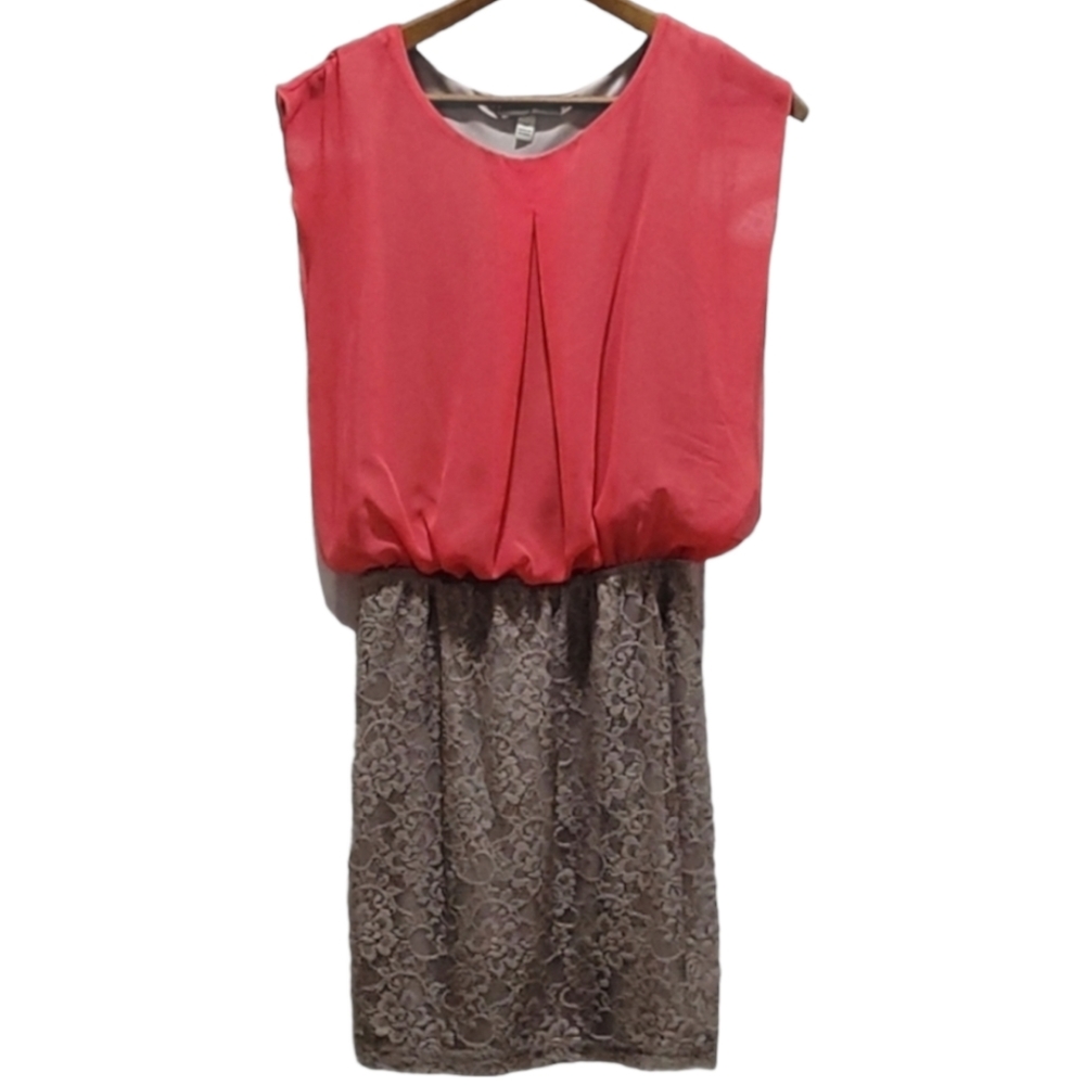 Accidentally in Love Dress Coral Top / Tan Lace Skirt Size M EUC